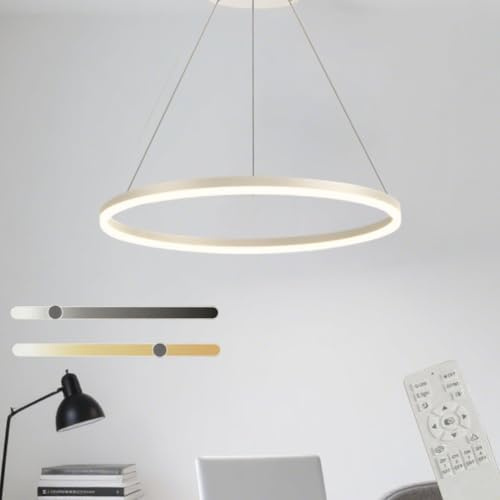 Jatwefiv Modern LED Round Pendant Lamp Height Adjustable hanging Lights Ring Pendant Light Dimmable with Remote Control Living Room Simple Chandeliers for Dining Room Bedroom,White