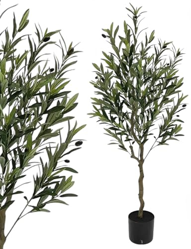 HORO.ES Árbol de Olivo Artificial Grande 120 CM ~ 140 CM - Planta en Maceta para Interior - Árbol de Olivo para Decoración Moderna de Cuarto de Baño y Salón (120CM)