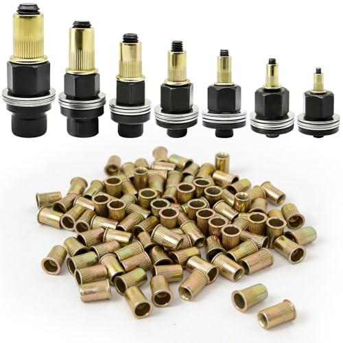 Juego de 7 alicates de remache para tuercas de remache M3/M4/M5/M6/M8/M10/M12, incluye 70 tuercas cada una, remachadora manual