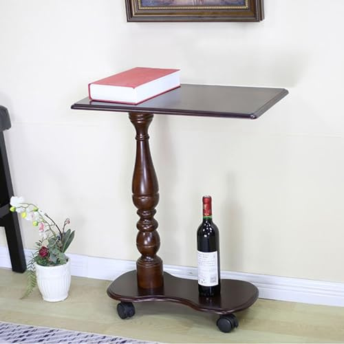 GSKDZG Mesa Auxiliar con Ruedas Mesa De Centro De Madera Mesita De Noche Retro Mesas De Sofá Portátil Mesas Lateral para Cama Y Sofá, Nogal Cereza Blanco(Walnut)