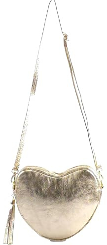modamoda de T267 Damen Leder Herzförmige Umhängetasche Schultertasche, handmade in Italy (Lightgold Metallic)