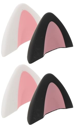 Kisangel 2 Pairs Silicone Cat Ears Headphone Accessories, Detachable Adhesive Ear Attachments for Gaming Headsets, Lightweight Black-pink and Pink-white Decorations for Teens