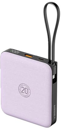 VRURC Batterie Externe 10000mAh avec 4 Câbles Intégrés, Power Bank Ultra Mince et Portable, Charge Rapide 22.5W USB C, Affichage LED Batterie pour iPhone, Samsung, iPad