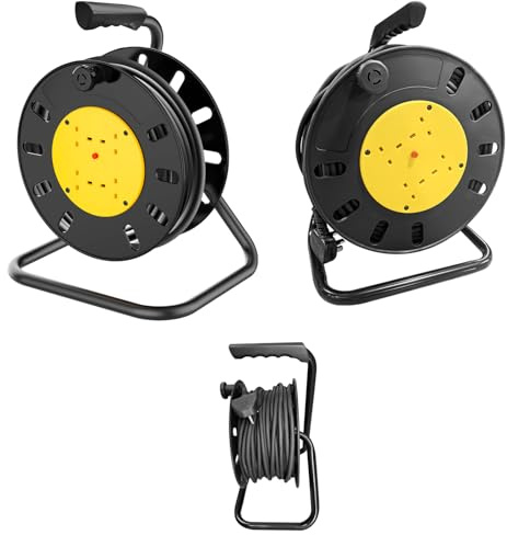 50M Extra Long Outdoor Extension Lead, 4 Socket Cable Reel Extension Lead with Winding Handle,Thermal Cut-Out Protection, Wind-Up Retractable Power Cord Reel, Heavy Duty Outside Plug Socket for Garden