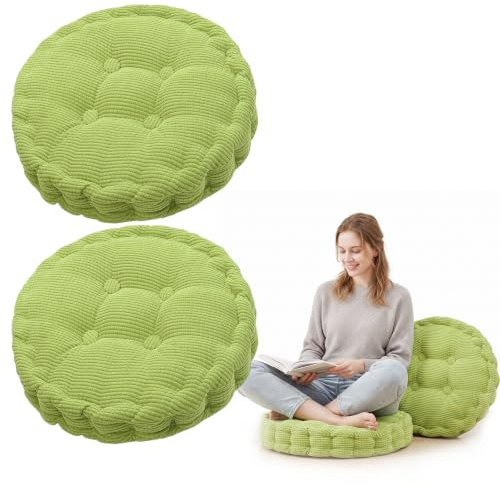 2er Set Stuhlkissen Rund, Dicke Bodenkissen Sitzpolster Outdoor/Indoor, Sitzkissen 40 x 40 cm, Kissen für Gartenstühle Balkonstuhl, Sitzkissen Stuhl Stuhlauflage für Esszimme Wohnzimmer (Grün)