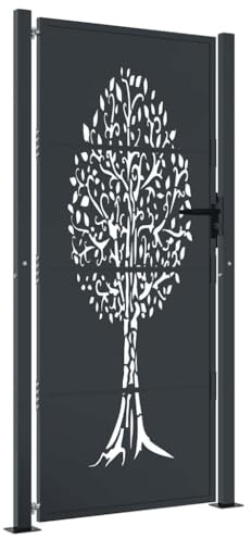 Emmtore Puerta de jardín antracita 100x175 cm de acero con diseño de árbol