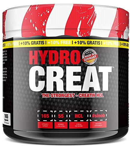 Hydro Creat Creatin HCL - 1 x 165 Kapseln - 1.000 mg speziell veredeltes Creatin HCl pro Kapsel - Hochdosiert mit 3000 mg pro Tag - optimal für den Muskelaufbau Ohne Ladephase