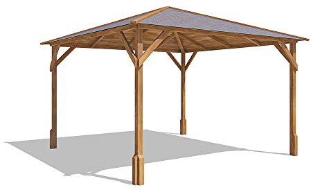 Wooden Gazebo, 3m x 3m/ 10 x 10, Fully Pressure Treated, 15mm Shiplap Roofing, 70mm x 70mm Uprights, Roof Shingles and Fixings Included, Utopia 300