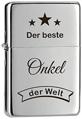 polar-effekt Mechero de gasolina con grabado de aspecto cromado «Der Beste Onkel der Welt». Mechero de gasolina con estuche de regalo
