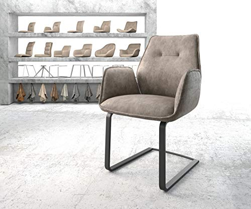 DELIFE Schwingstuhl Zoa-Flex Freischwinger flach Schwarz Mikrofaser Taupe Vintage Taschenfederkern