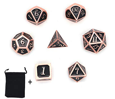 DollaTek 7 st metall polyedriska tärningar set med svart förvaringsväska för rollspel spel fängelsehålor och drakar D&D matematikunderärning (svart)