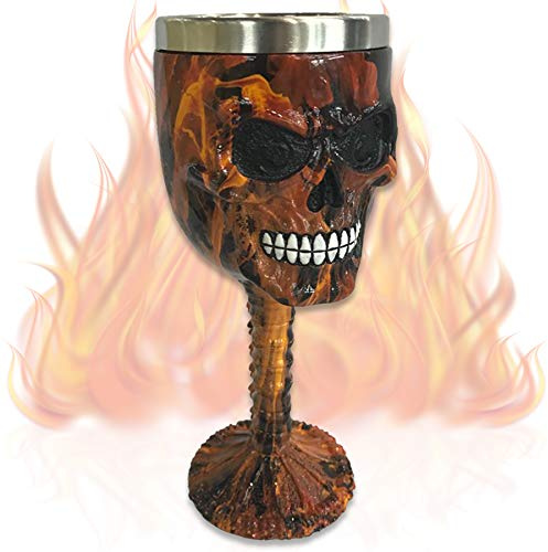 Deko Kelch ''Hot Stuff'' - Brennender Totenkopf Weinkelch (160ml) - Höhe 19 cm - Dekoration Fantasy Horror