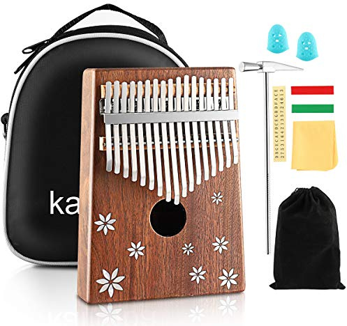 Kalimba Daumenklavier 17 Schlüssel Mahagoni Kalimba Instrument mit Musikbuch, Stimmhammer, Klaviertasche,Musikinstrument Kultivieren für Musikliebhaber Kinder Erwachsene Anfänger (G)