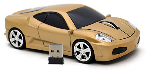 DAY DAY HAPPY Computermaus USB 2,4 GHz Rennwagen 3D drahtlose Maus optische Mäuse für Windows und Mac (Gold)
