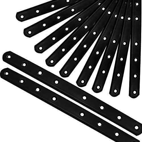 12 Stück Reparaturplatten, robuste 25.4 cm gerade Halterungen für Holz, 8 Löcher, flache Metall-Klammern, Reparaturbefestigung, Verbinder, 3 mm dick, Zaun, Bücherregale