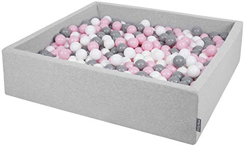 KiddyMoon Großes Bällebad Quadrat 120 x 120 x 30 cm mit 200 Bällen 7 cm Weiches und Sicheres Spielzeug Ballgrube Abnehmbarer Bezug Waschbar