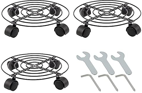 ETRAVEL Plant Pot Round Wheels 3pc * 11 Mover Trolley Caddy Garden Plate Metal Stand