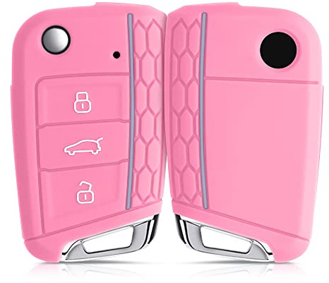 kwmobile Schlüsselhülle für VW Golf 7 MK7 3-Tasten Autoschlüssel Hülle - Autoschlüssel Schlüssel Hülle aus Silikon - Schlüsseletui in Rosa Pastelllila