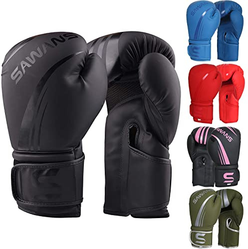Guantoni da boxe per allenamento, combattimento, kickboxing, muay thai, in gel, per adulti, per uomo, donna, arti marziali, allenamento (283,5 g, nero)