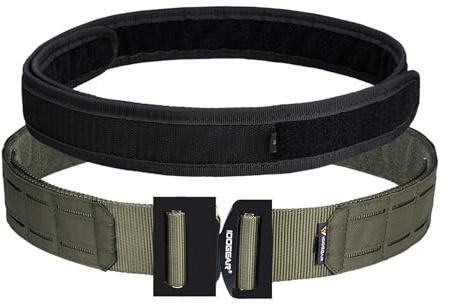 IDOGEAR 2-tums Taktiskt MOLLE-bälte för män med 1,75-tums innerbälte Snabbkoppling av metallspänne Tullbälte med krok och ögla (Ranger Green, Large)