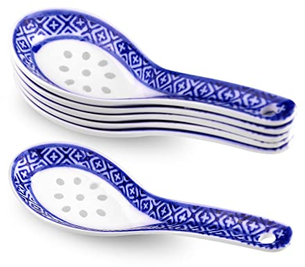 6 Stück Suppenlöffel, blaue und weiße Suppenlöffel aus Keramik, Ramenlöffel aus Keramik, Dessertlöffel