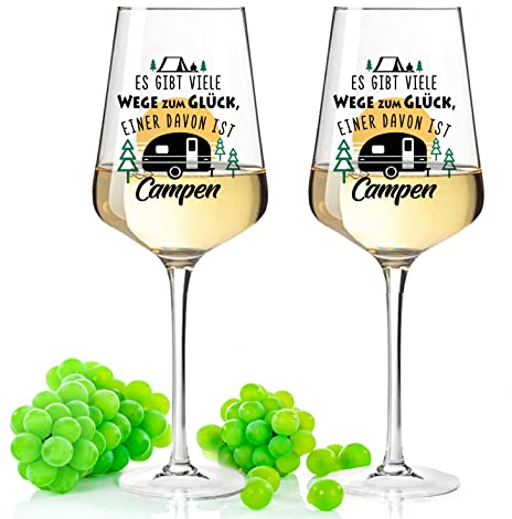 GRAVURZEILE Leonardo Weinglas mit UV-Druck - Wege zum Campen - Lustige Geschenke - Geburtstagsgeschenk für Männer & Frauen sowie Mama & Papa - Geeignet als Rotweingläser Weißweingläser Farbe Puccini