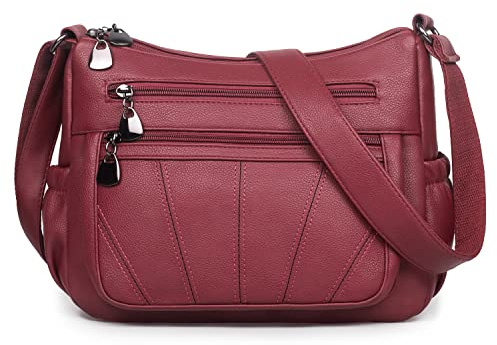 VOLGANIK ROCK Ladies Handbag Soft PU Leather Women's Elegant Hobo Cross-Body Shoulder Bag Wine 26cm*23cm*10cm