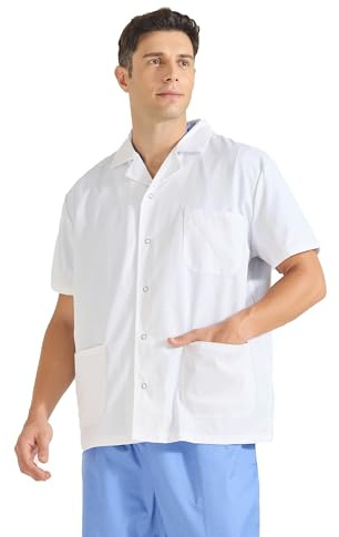 Misemiya - Blouse Blanche Chimie Unisexe - Blouse medicale Homme - Blouse Laboratoire Homme - Blouse de Travail Femme Q816 - Large, Blanc
