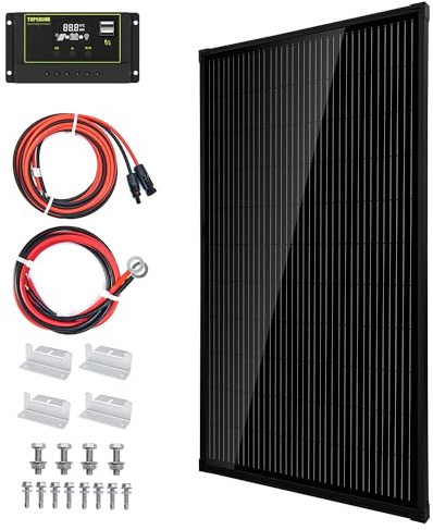 Topsolar Solarmodul-Kit 170 Watt 12 Volt Monokristalline Off Grid System für Häuser RV Boot + 30A 12V/24V Solarladeregler + Solarkabel + Z-Brackets für die Montage