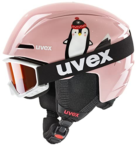 uvex viti set - leichte, stylische Kombination aus dem viti Skihelm und der speedy pro Skibrille für kleine Kinder - pink penguin - 46-50 cm