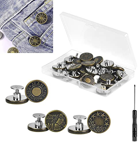 YAANBUNB 33 Pcs Jeans Knöpfe Ohne Nähen Jeansknöpfe 17mm Knopf Jeanshose Ersatz Jeansknöpfe Hosenknöpfe Zum Stecken Druckknöpfe Jeans Metallknöpfe Hosen Ersatz Knöpfe mit Schraubendreherfür Jacken