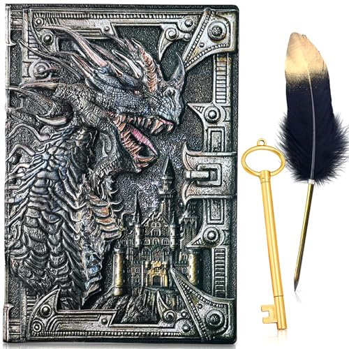 LaVenty DND Zubehör DND Journal Notebook Dungeons DND Drache Tagebuch 3D | DND Zubehör DND Journal Notebook Dungeons DND Drache Tagebuch 3D geprägtes Ledertagebuch D&D Daily 3D Drachen Vintage