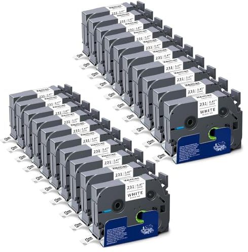 20x XemaX Schriftband Kompatibel für Brother P-touch Bänder TZe-231 Brother 12mm 0,47'' Tape Cassette für PT-1010 H105 H100LB D600 1000 P300BT H100R D400 E100 H110, Schwarz auf Weiß