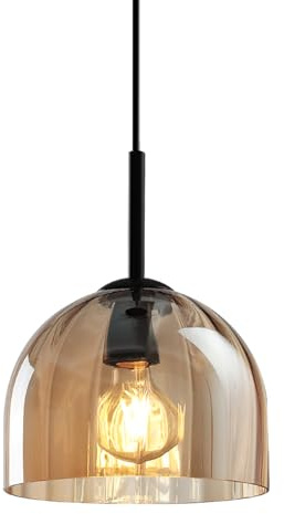 Lighten Chance Modern Amber Glass Pendant Lights, Nordic Boho Dome Chandelier, 7.86 Bell Lamp Shape Hanging Ceiling Lighting Fixtures Kitchen Island Dining Room Table, Vintage Lampshade