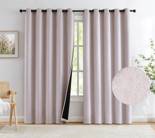 Treatmentex Pink Curtains Blackout 90 Inches Long for Living Room, Pink Blackout Curtains for Bedroom Girls Nursery, Grommet Burlap Linen Room Darkening Drapes (60x90 inch, 2 Panels)