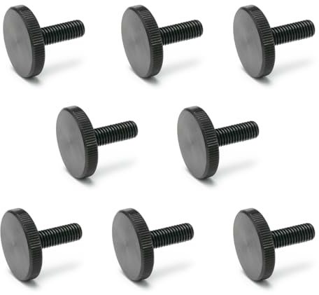 Ganter Normelemente Tornillos moleteados planos | Tornillos moleteados (forma baja) | DIN 653-M3-8 | 8 unidades | acero bruñido | Rosca: M3 x 8