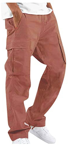 KONG JIMFAN Jogginghose Herren Laufhose Cargohose Lang Pyjama Hosen Pärchen Jogginghose Seitlich Sporthose Extra Lang Herren Kompression Hose Herren Fahrrad Hose Herren Jogging Hose(Rot,L