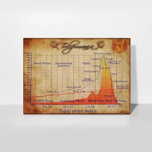 SHINERING Retro Tulip Mania Stock Market Leinwand Poster Aktienhandel Infografik Drucke Wandkunst Bilder Home Office Dekor Finanzen Geschenk 50Cmx70Cm Kein Rahmen