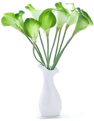 RORPOIR 10stücke Künstliche Calla-lilienblüten Aus Pu Lebensechte Künstliche Blumen Grün Lang Blütendurchmesser Für Brautsträuße Und Hochzeitsdekoration Und Waschbar