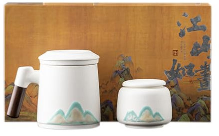 Coolpei Tazza da tè con infusore e coperchio, tazza in ceramica con contenitore per foglie sfuse e colino, tazza da caffè con manico in legno, tazza da tè per regali personalizzati