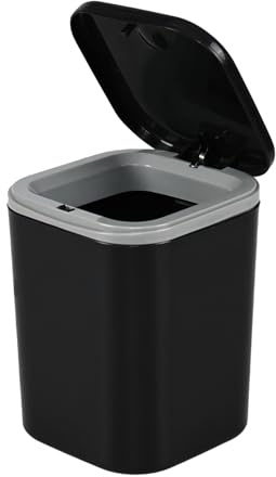 Obstnny 2L Mini Trash Bin with Push Button Lid, Black Desktop Waste Can Bin