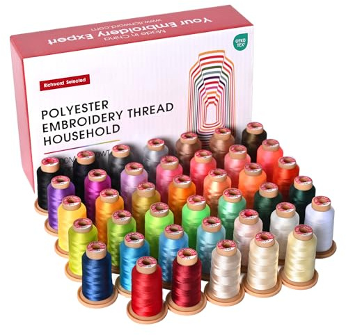 Poolin RICHWORD Maschinenstickgarn, 40 W (108D/2), 800 m, 40 Farben, Polyester-Stickmaschinengarn-Set, jede Rolle für Stickmaschinen und Nähmaschinen | 40 WT Stickgarn, 800 m/Spule, kompatibel mit Brother, Janome und den meisten Stickmaschinen, fusselarm, farbecht
