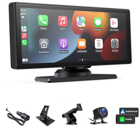 Tragbares 8,88-Zoll-Autoradio mit Carplay Android Auto, HD-Carplay-Bildschirm für Autos mit Rückfahrkamera, Bluetooth, GPS-Navigation, Mirror Link, Sprachsteuerung, AUX, FM, Musik-/Videowiedergabe