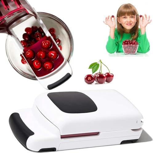 Norhogo Multi Cherry Pitter, dénoyauteur de cerises à 6 trous, outil de dénoyauteur de cerises, séparateur, multi-dénoyauteur de cerises avec dégagement rapide (23 x 10 x 6 cm, blanc + rouge)