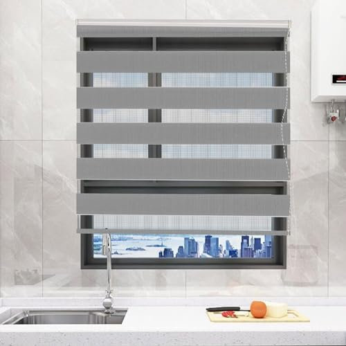 Verdunkelungsrollo Klemmfix 45 x 150 cm Sichtschutz Sonnenschutz Duo Rollo Fenster Rollo Inkl. Zubehör für Schlafzimmer Küche, Hellgrau