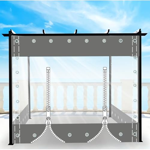 Clear Waterproof Tarpaulin Curtains with Grommets,Heavy Duty Transparent Tarpaulin with Zipper,Outdoor Side Panels for Pergola/Patio/Porch/Gazebo,（Height x Length）2.2x4m/7.22x13.12ft