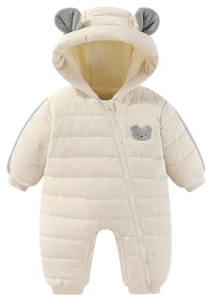 JiAmy Baby Winter Snowsuit Hooded Romper Windproof Boys Girls Cute Bear Zipper Jumpsuit Infant Newborn 6-9 Months White