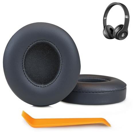 SINOWO Earpads Replacement for Beats Solo 2 & Solo 3 Wireless On-Ear Headphones,Solo2 Solo3 Ear Pads Cushions with Noise Isolation Memory Foam,Soft Protein Leather(Grey)
