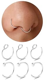 Diamday 6 Deligt Näsringsset Rostfritt Stål 16 Gauge (1,2 mm) Inre Diameter 6 mm Silver Och Svart Örhängen Läppkropp Småcken Piercing Falsk Läpp Septum Näsring Set