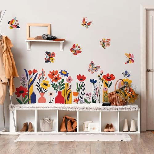 SHUCHING Pegatinas de Pared Flores Vintage, Vinilos Decorativos Flores de Colores, Vinilo Adhesivo Pared Salón Dormitorio Habitación